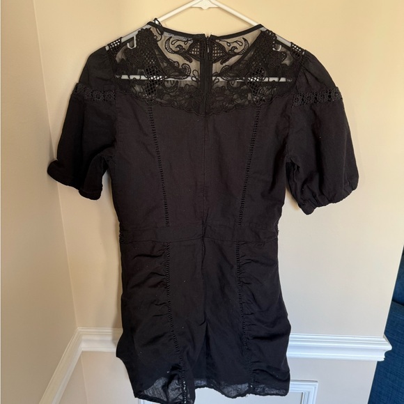 NWOT- ZARA Mixed Material Black Lace Ruched Side Mini Dress Boho Embroidered - Picture 6 of 11